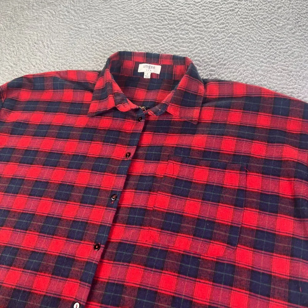 Umgee USA Top Womens Small Red Plaid Embroidered Flannel Button Aztec Western - Picture 6 of 9